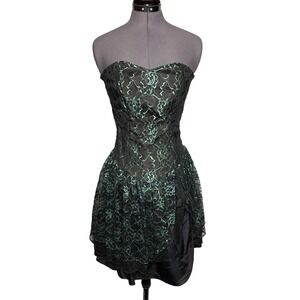 Vintage 80s Metallic Green Lace Gothic Witchy Prom Dress 34-26-40‎ Small